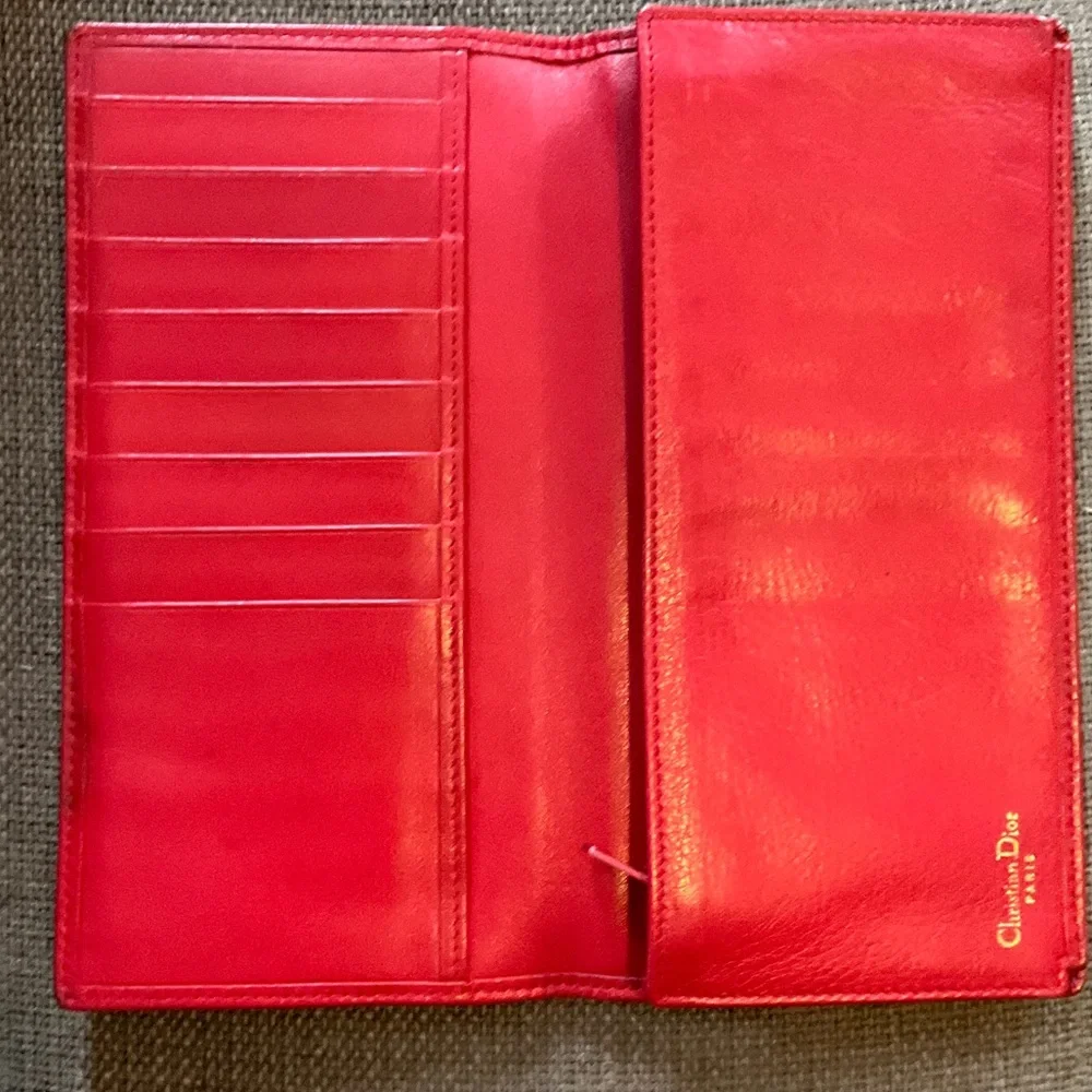 Vintage Christian Dior Red Leather Continental Long Wallet